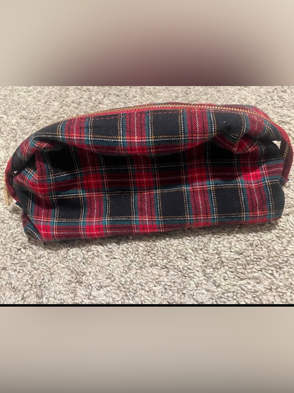 Loft-Plaid Cosmetic Pouch with Red Interior - Picture 2 of 3
